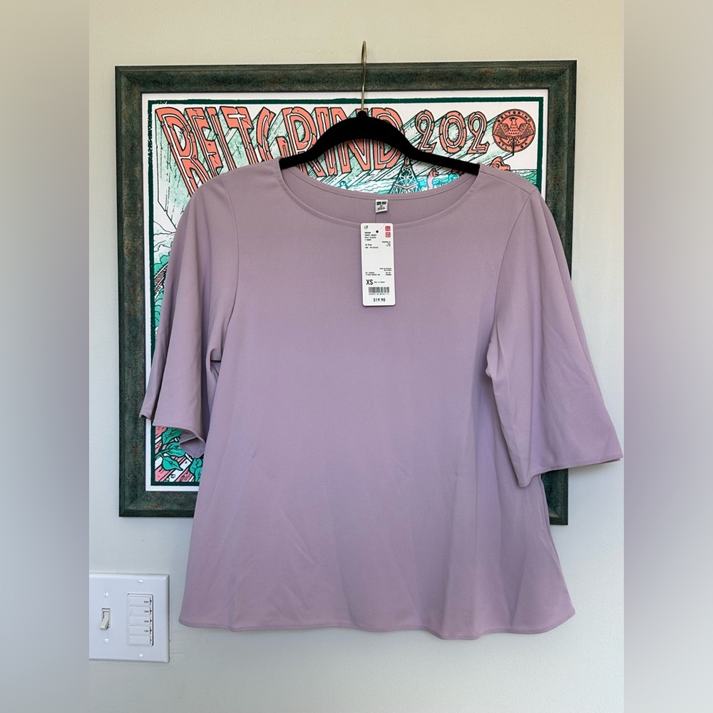 NWT Uniqlo Women’s Purple Pink Crepe Jersey Half Sleeve Blouse T-Shirt, Size XS